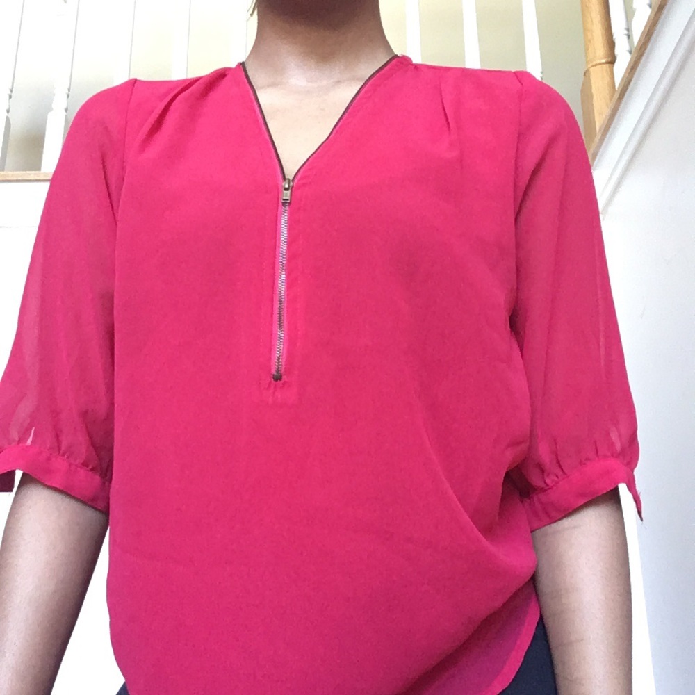 Fashion Web Zip Up Red Blouse